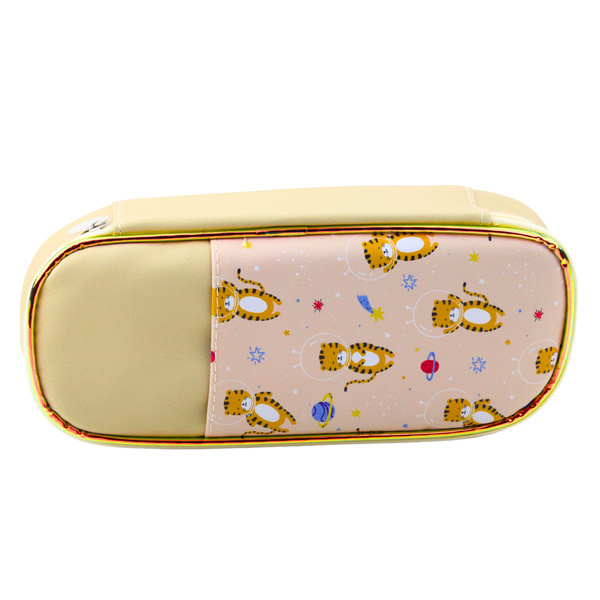 School Pencil Case Space Tigers Kit Beige 24cm