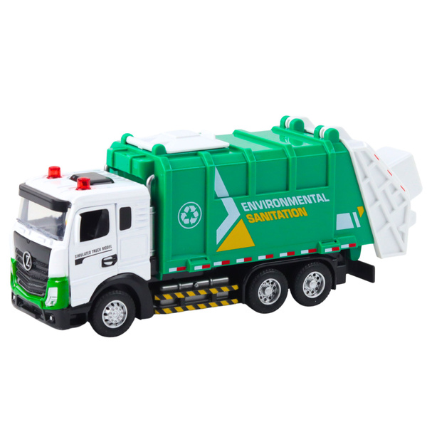 Garbage Truck For Kids Metal Cabin Bin Lights Sounds Green