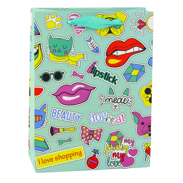 Aufkleber für Geschenktüten, bunte Stempel, 23 x 18 x 10,5 cm