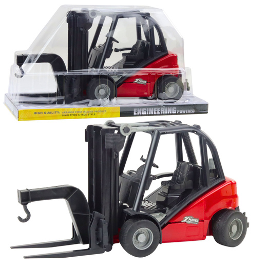 Forklift Construction Vehicle Moving Forks Red