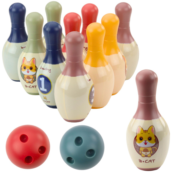 Bowling-Set mit Katzen für Kinder 10 Bowling-Pins 2 farbige Kugeln