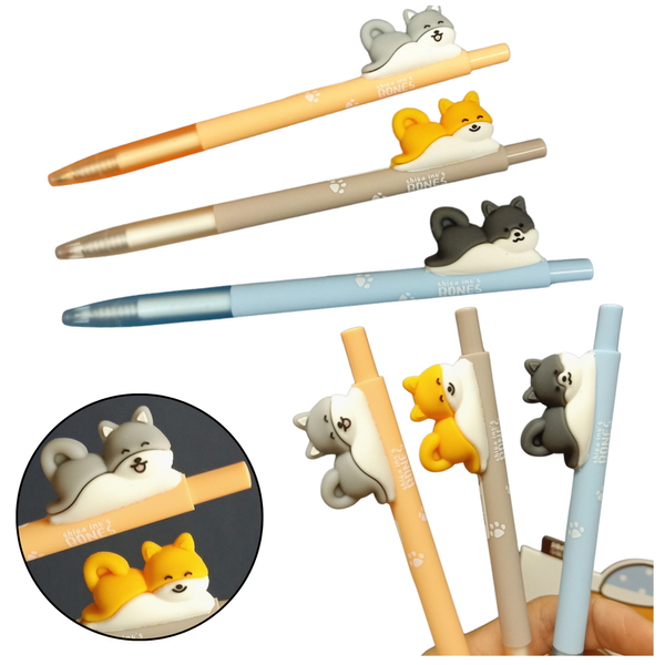 Kugelschreiber mit Shiba-Hundefigur, blaue Tinte, 0,5 mm