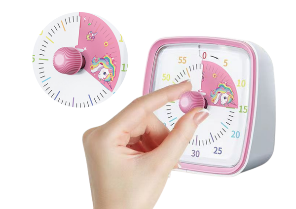 Timer with Alarm and Light White and Pink Knob with Unicorn
