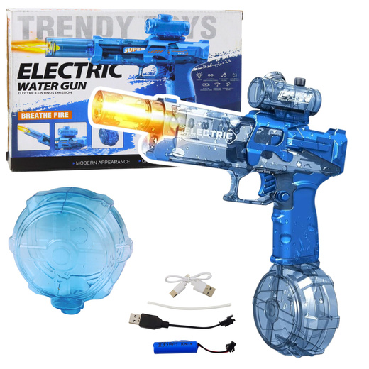 Electric Water Gun Weapon Rechargeable Battery Light Blue
