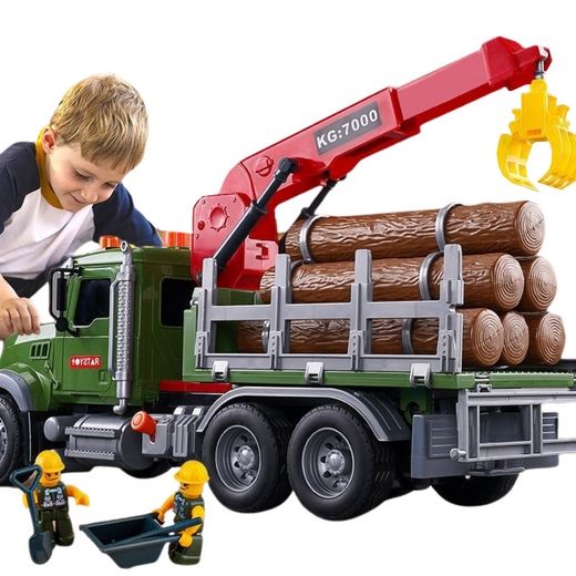 Truck Mobile Crane Transporting Timber Logs Lights Sounds