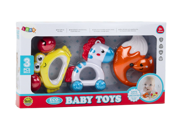 Set of Baby Toys Rattles Teethers Zebra Crab Fox 3 pcs