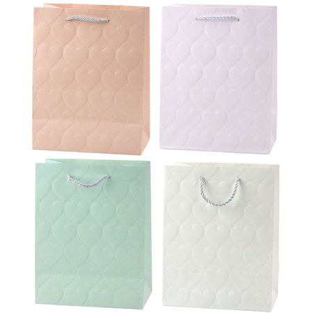 Elegant Gift Bag Embossed Hearts 23 x 18 x 10.5 cm