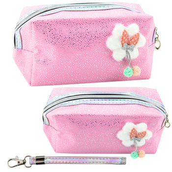 Pencil Case Cosmetic Bag Bow Shimmering Particles Pink