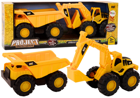 Baumaschinen-Set, Bagger-Muldenkipper, beweglich, gelb