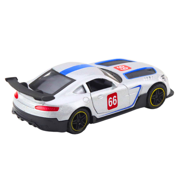 Metal Race Car with Opening Doors, Silver, 1:43