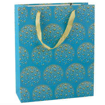 Elegante Geschenktüte Gold Sterne Blau 32 x 26 x 12 cm