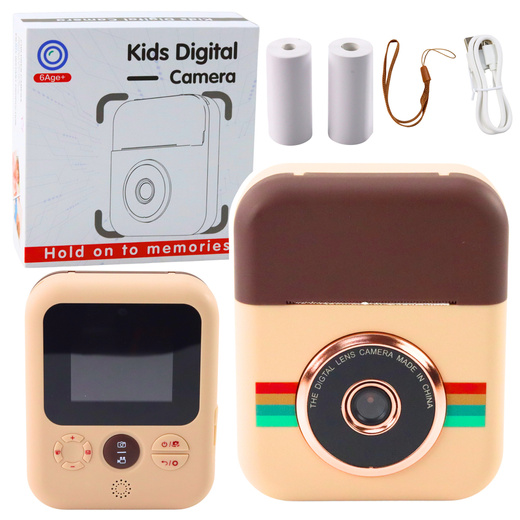 Kids Digital Camera With Instant Printer Brown 3 Rolls Paper