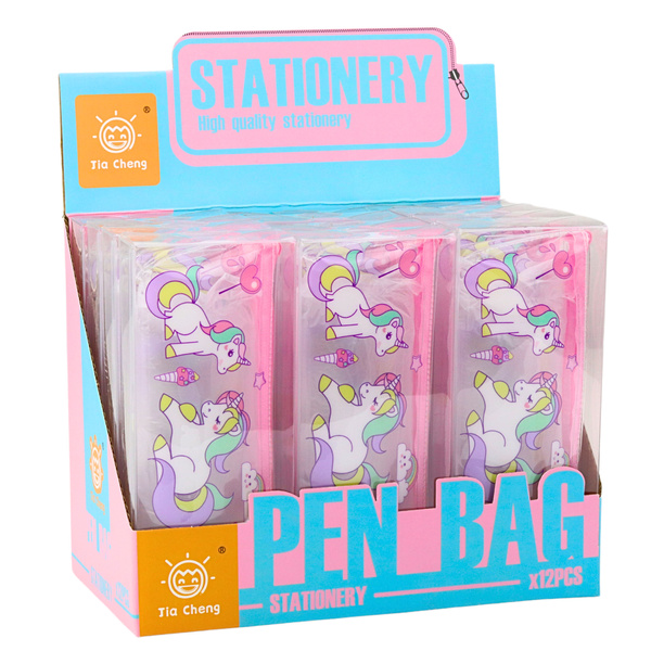 School Pencil Case Transparent Unicorns 20 x 8.5 x 4cm