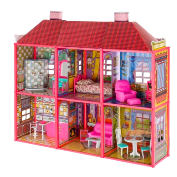 Villa Großes Puppenhaus 6 Zimmer Möbel Zubehör 128 Stk.