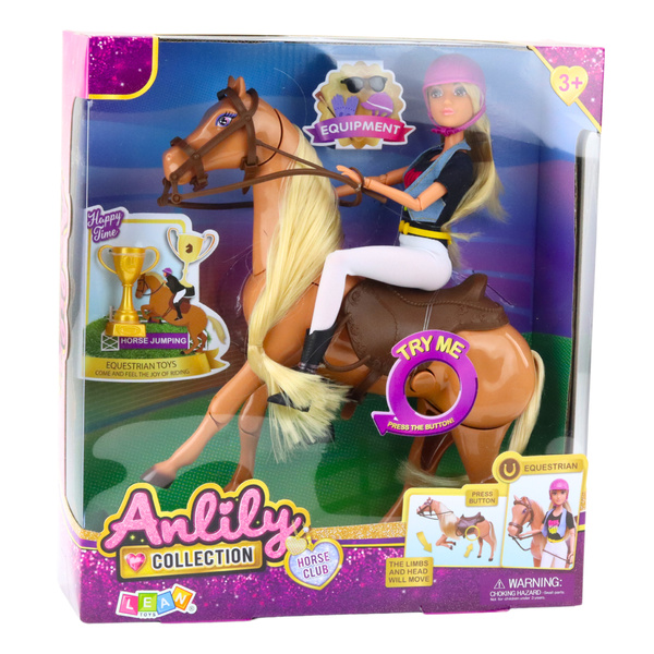 Anlily Doll Set With Horse Cup Helmet Movable Limbs Brown