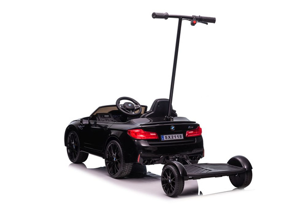 Battery-operated car BMW M5 with platform for parent, black lacquered