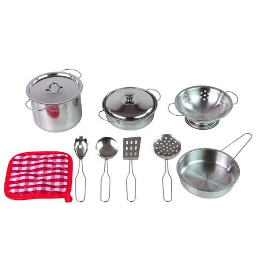 A set of pots and kitchen accessories for children