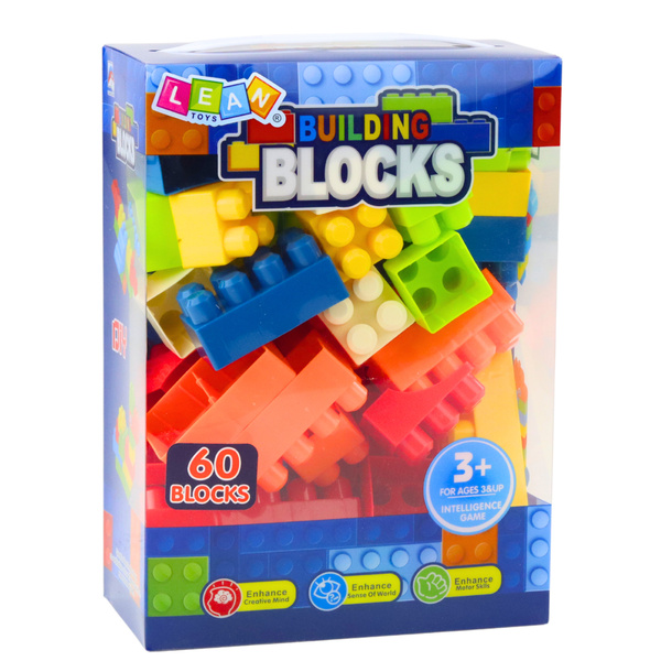 BUILDING BLOCKS IN EDUCATIONAL BOX 60 ELEMENTS.