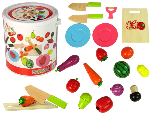 A Set Of Wooden Cutting Fruits And Vegetables On A Magnet