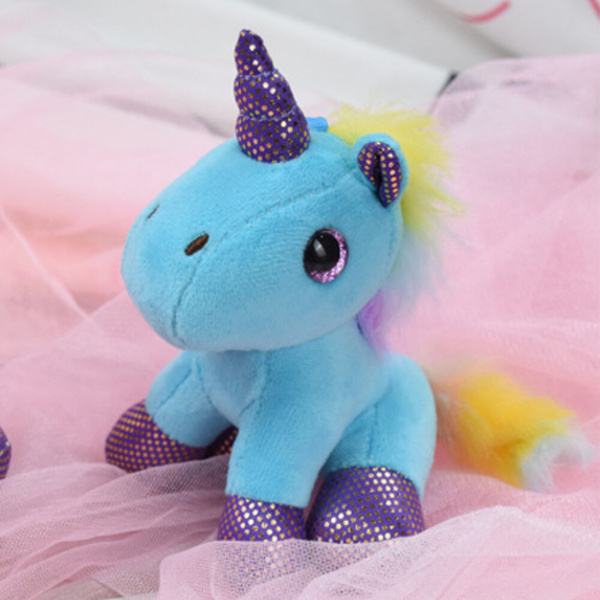 Plush Unicorn Keychain Metal Ring Blue 12cm