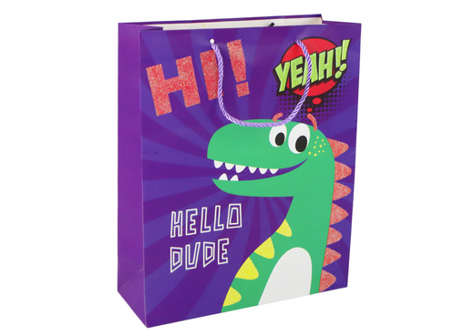 Purple Dinosaur Paper Gift Bag 41.5cm x 30cm x 12cm