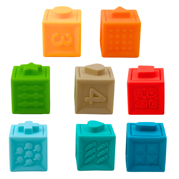 Sensorische Lernblöcke aus Gummi für Kleinkinder, Zahlen, Tiere, Muster, 8 Stück