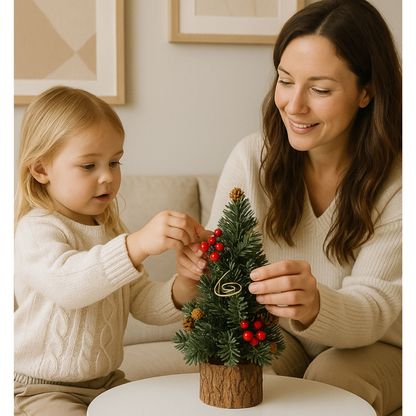 Decorative Christmas Tree on a Trunk Red Rowan Cones 26 x 12 cm