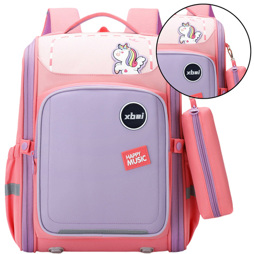 School Backpack With Unicorn Chest Strap Pastel Pink 21L 39cm