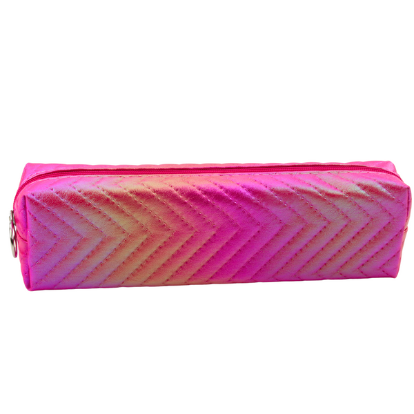 Federmäppchen in Rosa mit metallischem, glänzendem Fischgrätenmuster für Mädchen