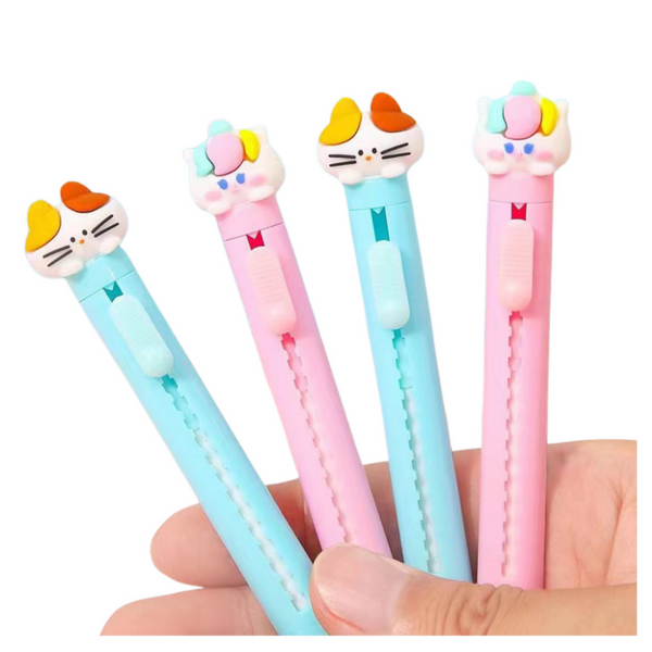 Radierstift Ausziehbar Mit Katzenfigur Blau Rosa