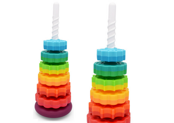 Rotierendes Pyramidenturm-Sortier-Regenbogen-Puzzle, 6 Teile