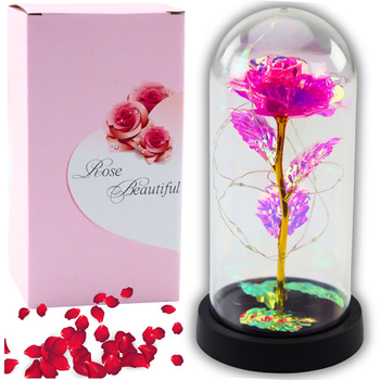 Eternal Crystal Rose in Dome with LED Lighting Pink 21x11cm