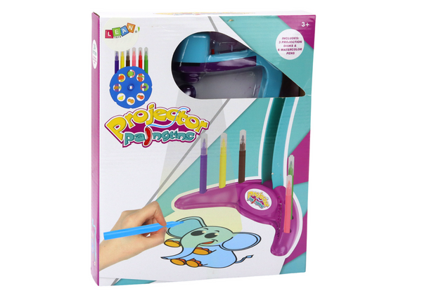 Zeichenprojektor, 3 austauschbare Scheiben, Stifte, Lila