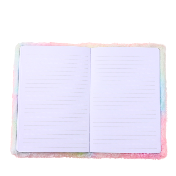 Plüschfell-Notizbuch, liniertes Notizbuch mit Einhorn, bunt, A5