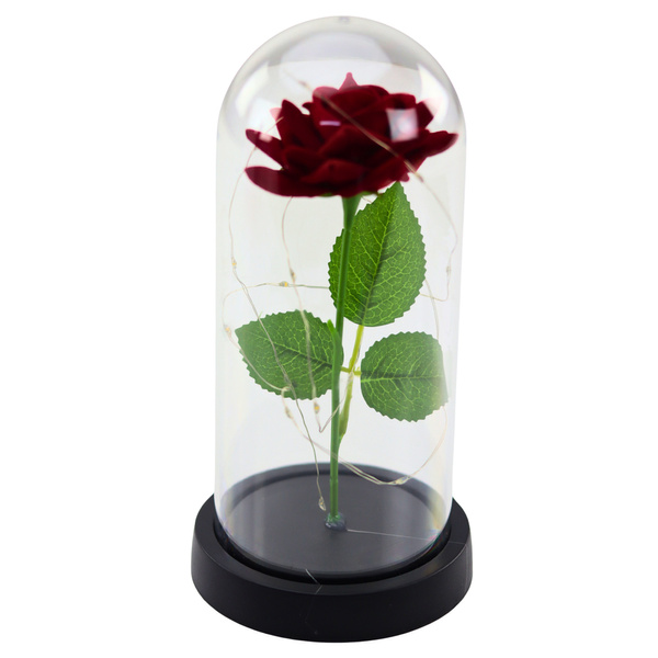 Ewige Rose in einer Kuppel mit LED-Beleuchtung Rot 21x11cm