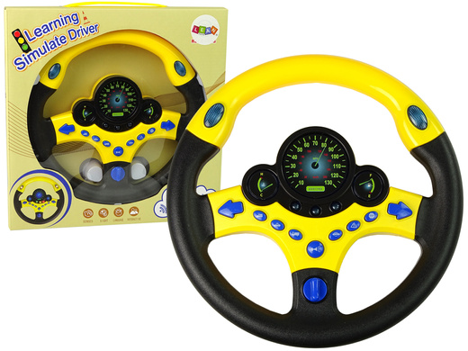 Interactive Yellow Steering Wheel Driving Simulator Sounds Lights