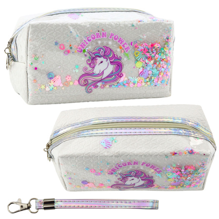 School Pencil Case With Headband Unicorn Confetti White 20cm