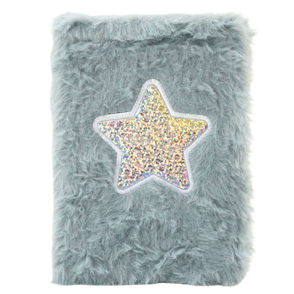 Plüsch-Notizbuch liniert Shiny Star Grau A6 80 Blatt