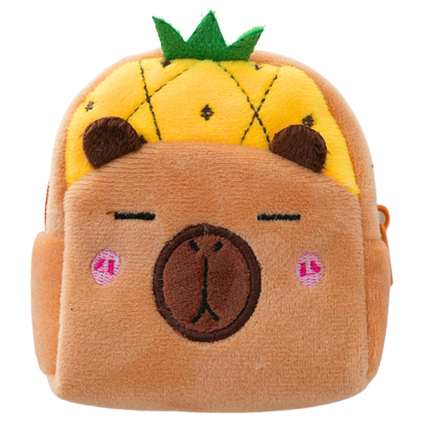 Plüschgeldbörse mit Schlüsselanhänger, Capybara-Ananas-Gelb, 9,5 x 8 cm