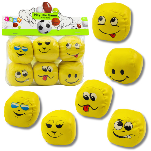 Weiche Sportbälle Emoticons Gelb 6er Set 7cm