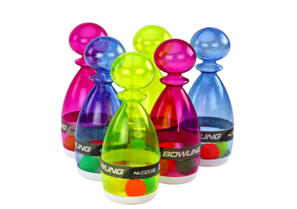 Bowling-Set mit 6 transparenten bunten Bowling-Pins