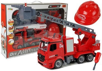 DIY Firetruck 2in1 Kit Abnehmbare Aufzüge Schraubendreher Sound Lichteffekt Helm