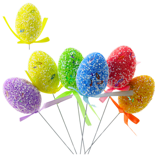 Easter Eggs On A Wire Pick Colorful Patterns Ribbon Decoration 6pcs A