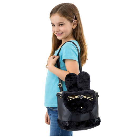 Kinderrucksack Plüschohren Verstellbarer Riemen Schwarz 22cm 4L