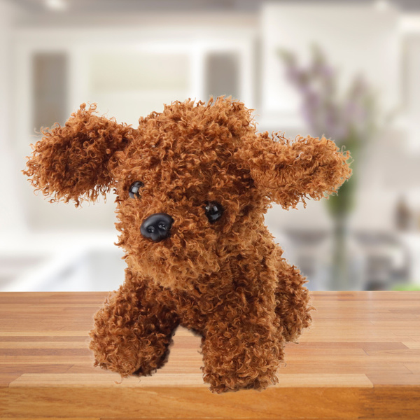 Plush Toy Miniature Poodle Dog Brown 20cm