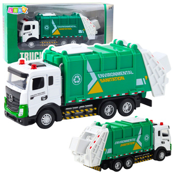 Garbage Truck For Kids Metal Cabin Bin Lights Sounds Green