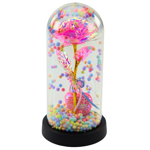Eternal Rose in Dome with LED Lighting Pink with Heart and Balls