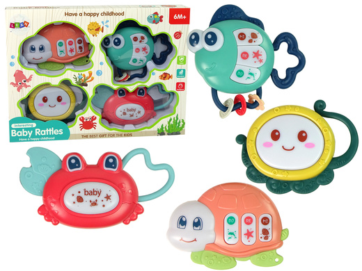 Babyrassel 4er Set Schildkröte Fisch Meerestiere Beißring