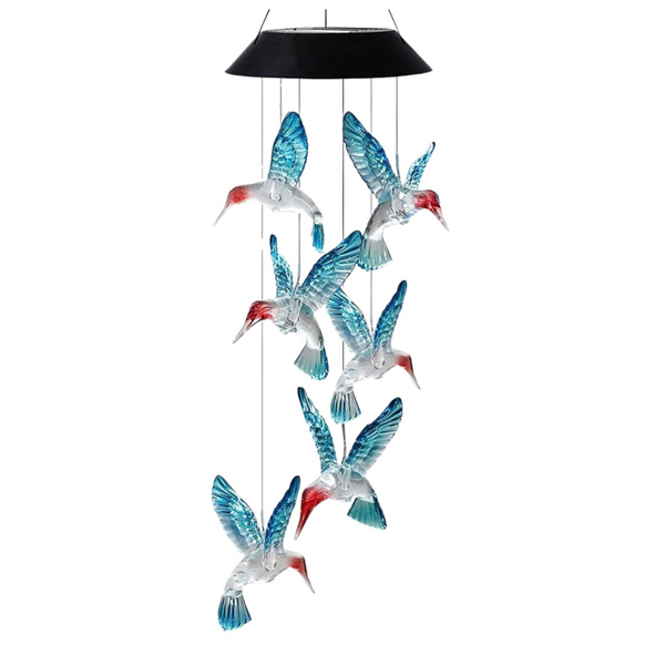 Solar Garden LED Lamps Hummingbird Bells Blue 70cm