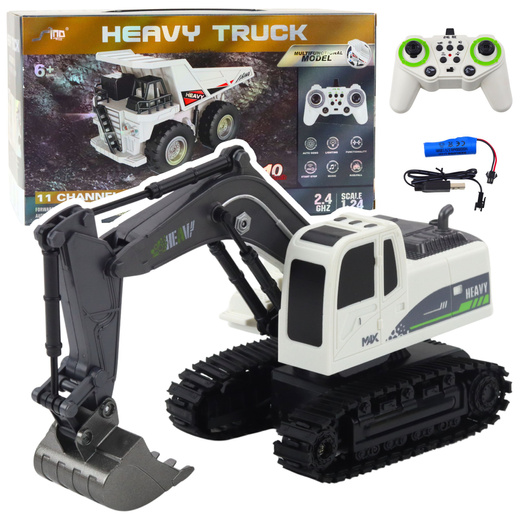 Remote Controlled RC Crawler Excavator Lights Sounds White 1:24